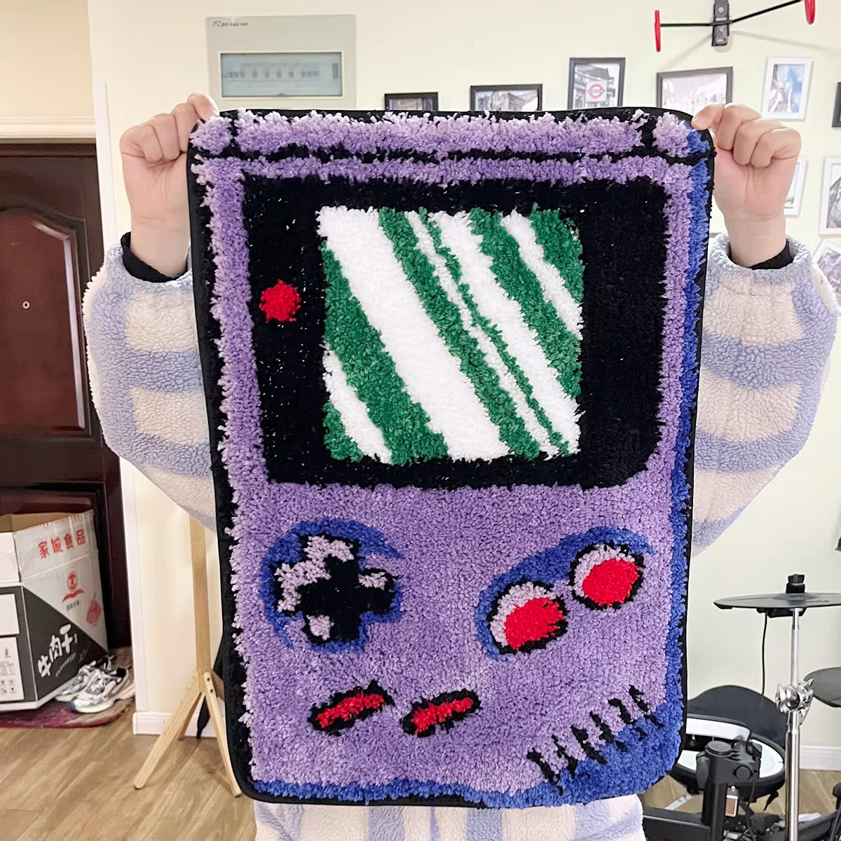 Purple Games Console Tufted Rug Funny Childhood Memories Rug Cute Flocking Carpet Floor Pad anti Slip Doormat Aesthetic Home Pad